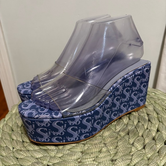 Sooki La La The Rocky La La Clear Slip On Blue Logo Platform Wedge Sandals - Picture 7 of 16